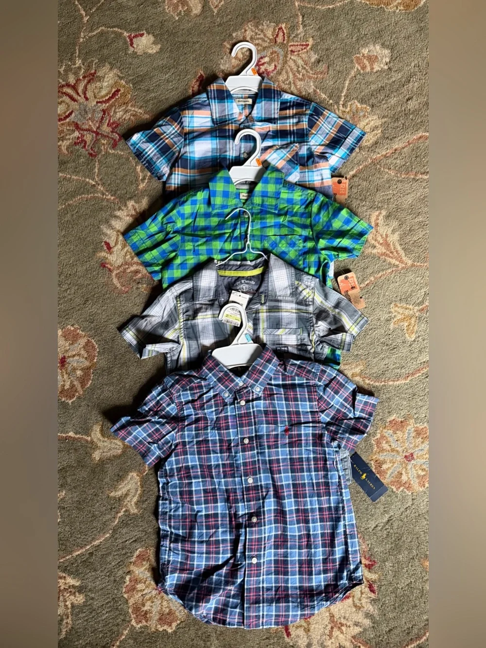 4 NWT 5T Plaid button-down Shirts (1)Ralph Lauren, (2)Ruffhewn, (1)Epic Threads